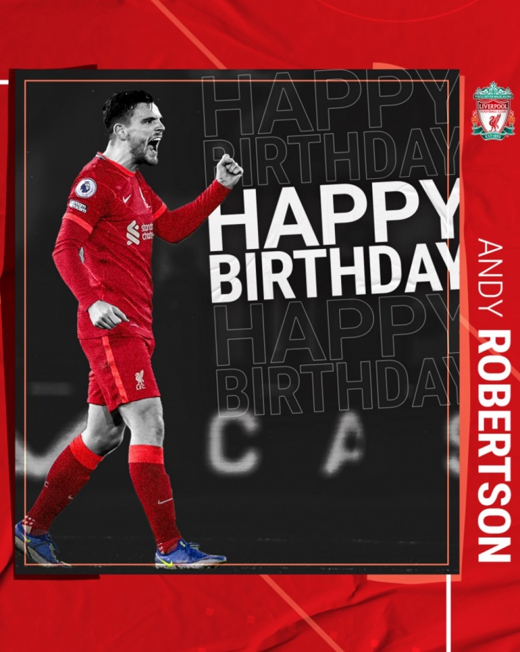 利物浦祝罗伯逊28岁生日快乐，为红军出战209场贡献6球49助