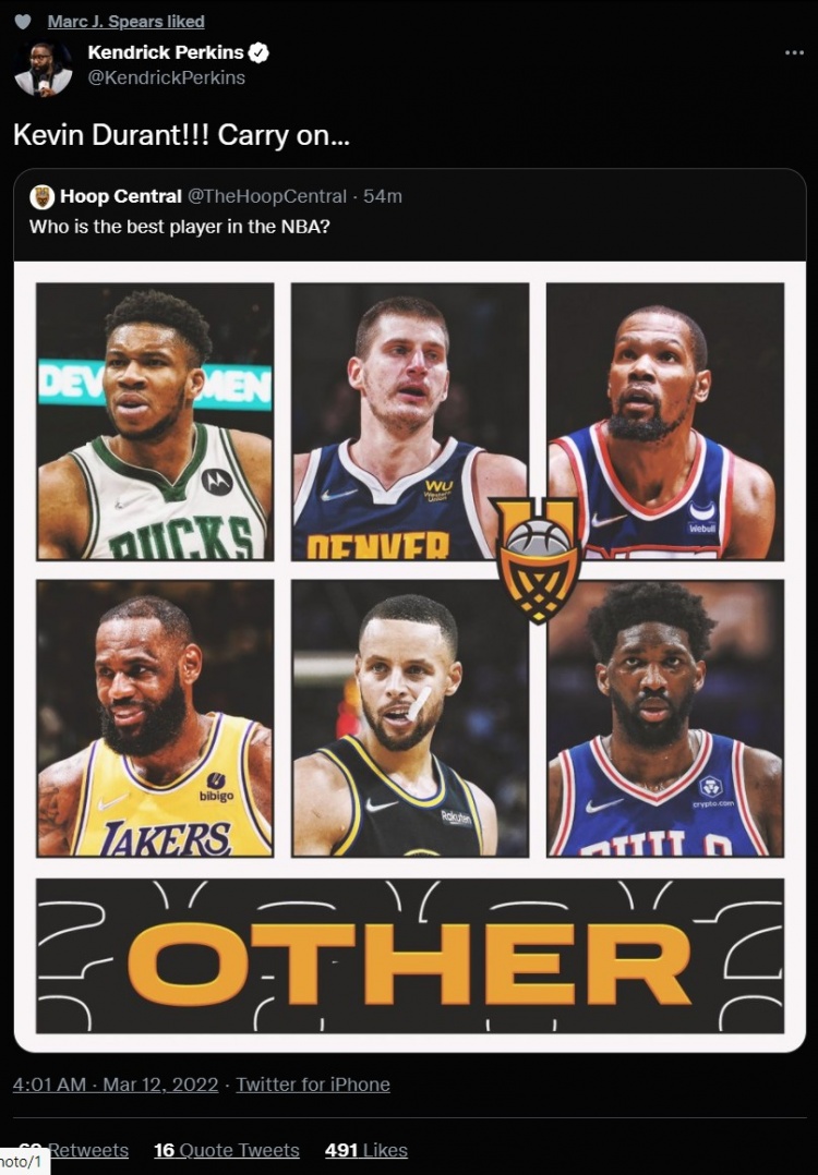 谁是NBA最好的球员？帕金斯：凯文-杜兰特！！！
